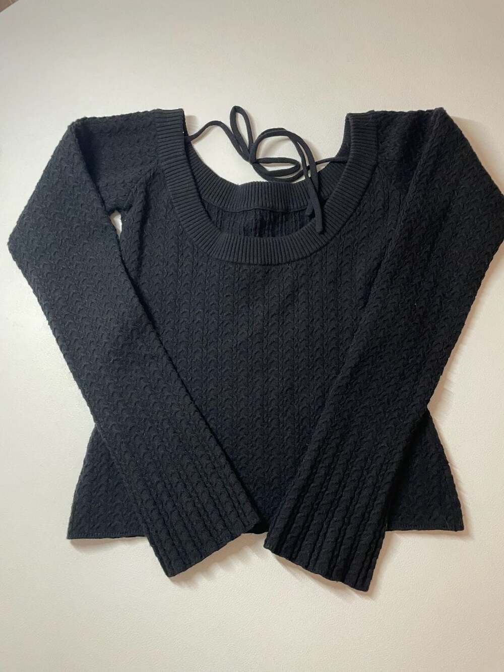 Guizio Black Long Sleeve Tie-Back Knit Sweater Size Medium